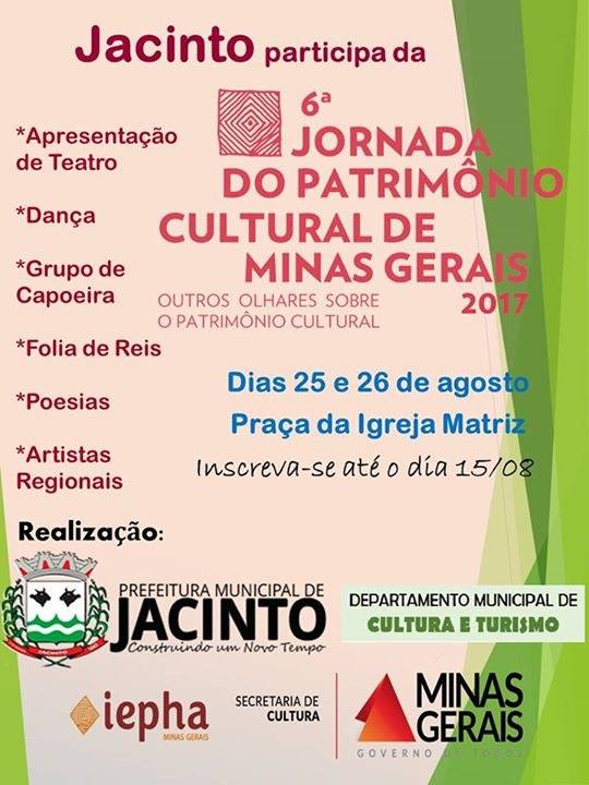 O Município de Jacinto participa pela primeira vez da Jornada do Patrimônio Cultural de Minas Gerais
