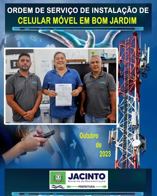 Foi assinado a ordem de serviço para instalação de telefonia móvel no distrito de Bom Jardim .